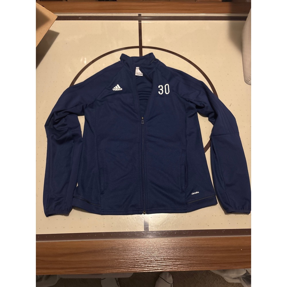1308 Adidas Climalite Navy Blue Full Zip Track Jacket Womens Medium Mock Sporty